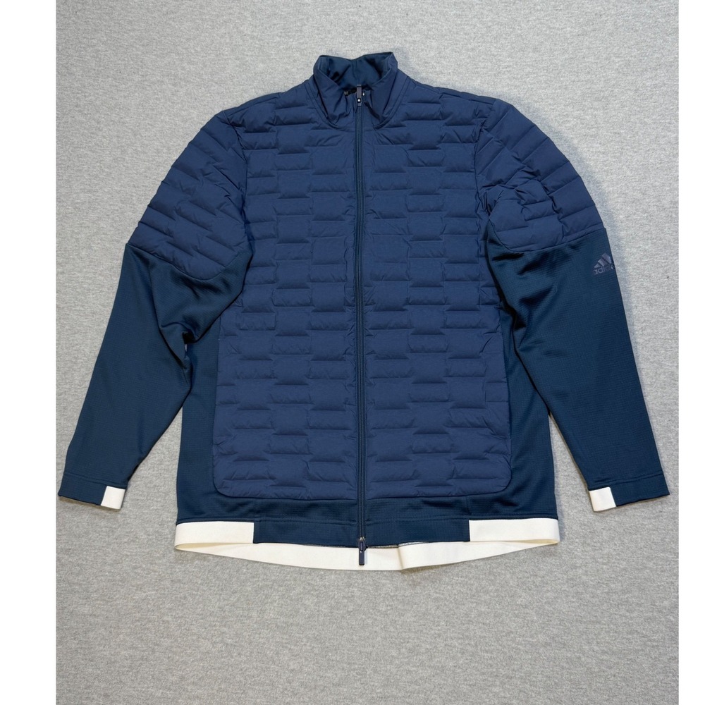 Adidas Frostguard Mens Navy Blue Full Zip Quilted Golf Jacket Sample Size Medium